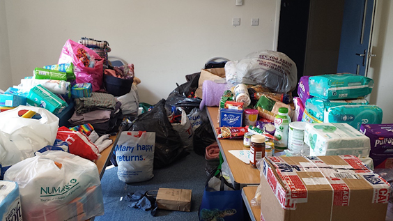 a picture of donated goods for Ukraine